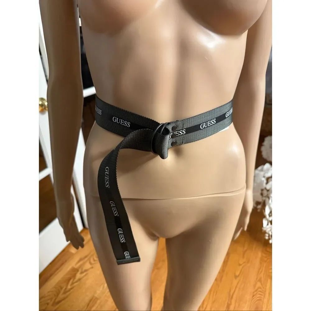 Guess Olive Green & Black Logo Ribbon Belt sz 18 EUC